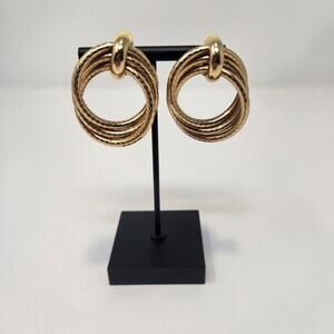 Doorknocker Circle Textured Gold Tone Clip On Earrings Statement Chunky Casual